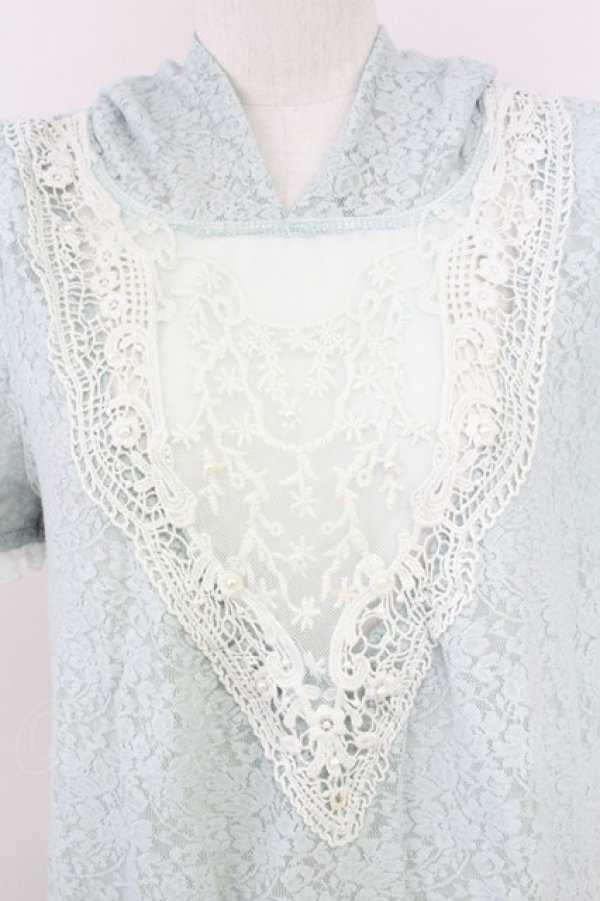 画像6: axes femme / フード付きレース半袖プルオーバー  ミント T-25-10-01-014-AX-TO-HS-ZS (6)