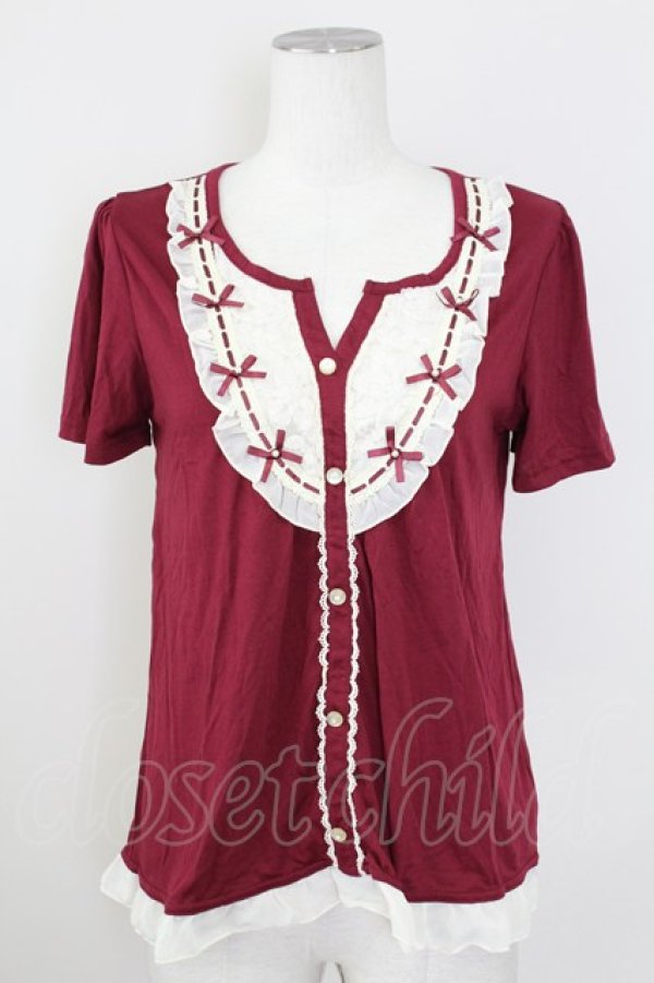 画像1: axes femme / リボン付きブロッキングプルオーバー  ワイン T-25-10-01-017-AX-TO-HS-ZS (1)