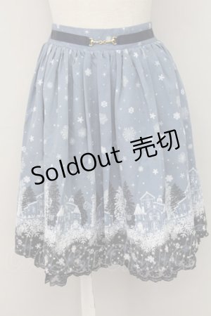 画像: axes femme / 雪降る街柄ミドルスカート  ブルー T-25-10-02-024-AX-SK-HR-ZS