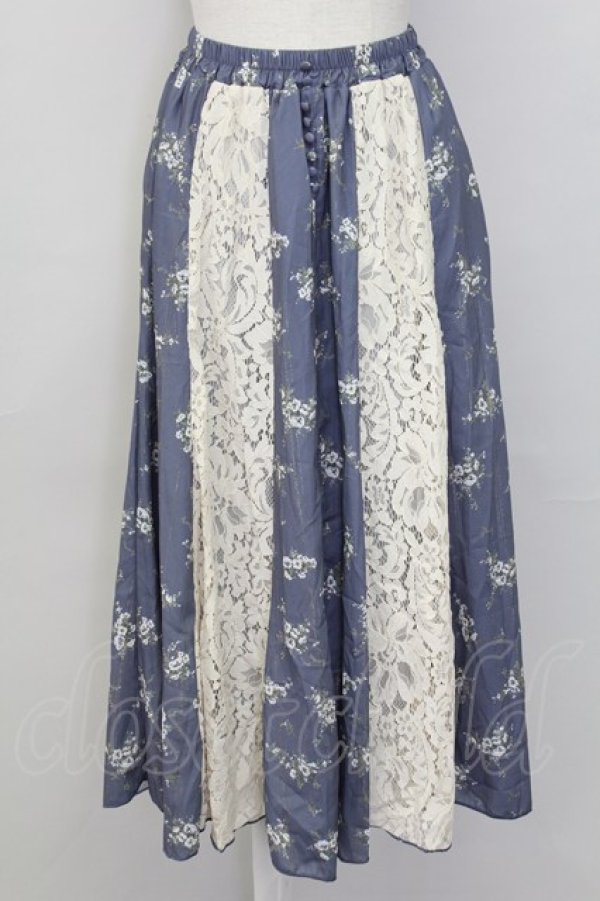 画像1: axes femme / レース花パッチワークスカート  ブルー T-25-10-02-025-AX-SK-HR-ZS (1)