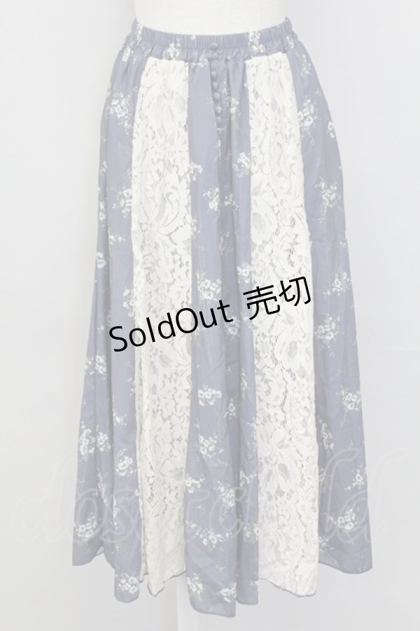 画像1: axes femme / レース花パッチワークスカート  ブルー T-25-10-02-025-AX-SK-HR-ZS (1)