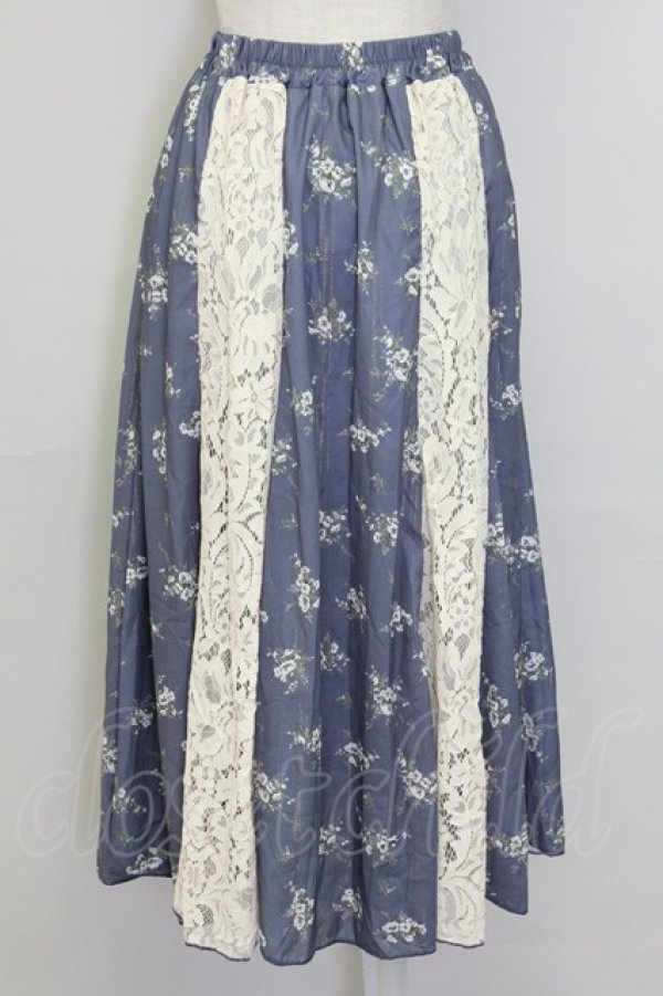 画像2: axes femme / レース花パッチワークスカート  ブルー T-25-10-02-025-AX-SK-HR-ZS (2)