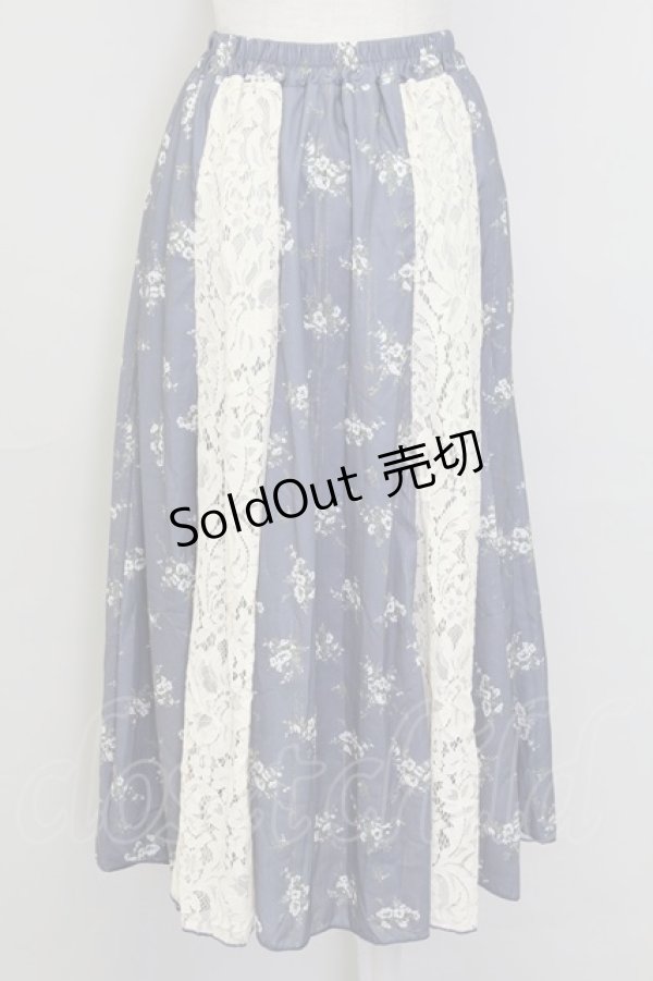 画像2: axes femme / レース花パッチワークスカート  ブルー T-25-10-02-025-AX-SK-HR-ZS (2)