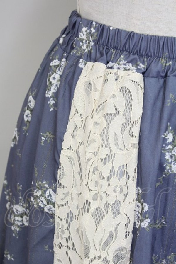 画像3: axes femme / レース花パッチワークスカート  ブルー T-25-10-02-025-AX-SK-HR-ZS (3)