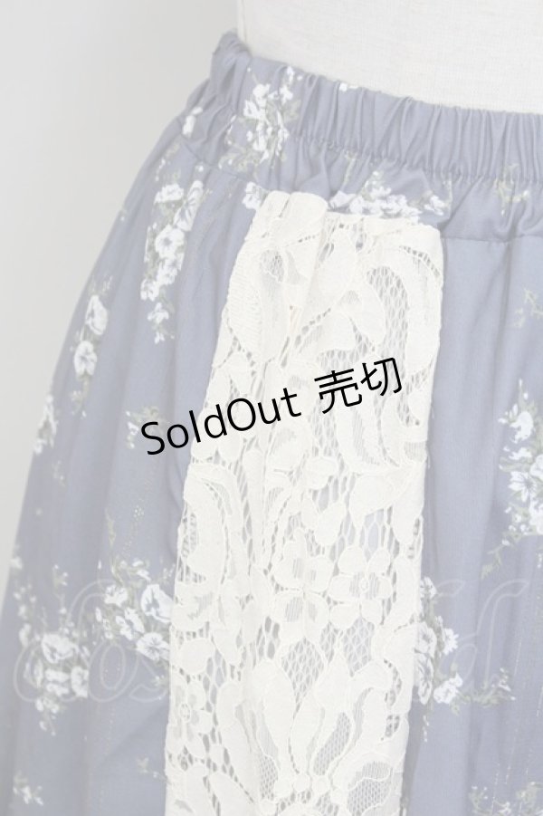 画像3: axes femme / レース花パッチワークスカート  ブルー T-25-10-02-025-AX-SK-HR-ZS (3)