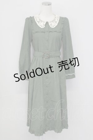 画像: axes femme / レース襟付きロングワンピース  グリーン T-25-10-02-007-AX-OP-HR-ZS