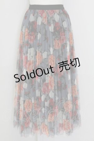画像: axes femme / 花柄チュールプリーツスカート  グレー T-25-10-02-023-AX-SK-HR-ZS