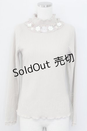画像: axes femme / 立体フラワー付リブカットPO  ベージュ T-25-10-08-003-AX-TO-SA-ZI