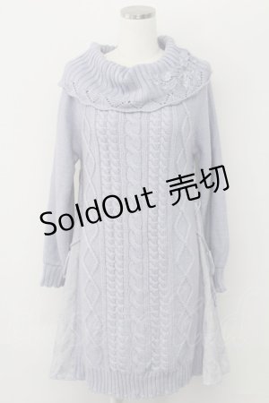 画像: axes femme / 裾レース切り替えニットオフショルワンピース  サックス T-25-10-08-029-AX-OP-SA-ZI