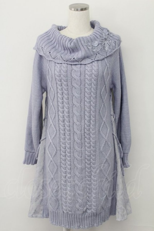 画像1: axes femme / 裾レース切り替えニットオフショルワンピース  サックス T-25-10-08-029-AX-OP-SA-ZI (1)