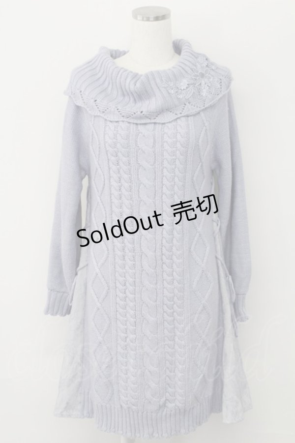 画像1: axes femme / 裾レース切り替えニットオフショルワンピース  サックス T-25-10-08-029-AX-OP-SA-ZI (1)