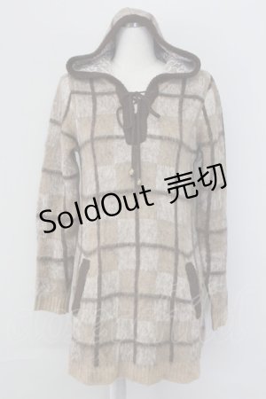 画像: axes femme / チェックJQニットチュニ  ブラウン T-25-10-08-032-AX-OP-SA-ZI