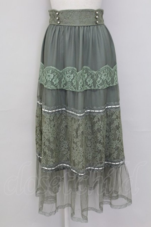 画像1: axes femme / チュールレースティアードスカート M グリーン T-25-10-08-038-AX-SK-SA-ZI (1)