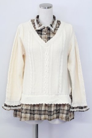 画像: axes femme / ケーブルニットドッキングシャツ M アイボリーＸブラウン T-25-10-08-008-AX-TO-SA-ZI