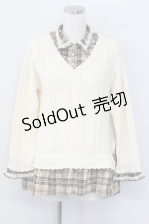 画像: axes femme / ケーブルニットドッキングシャツ M アイボリーＸブラウン T-25-10-08-008-AX-TO-SA-ZI