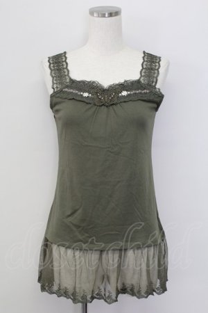 画像: axes femme / 蝶々モチーフ付きロングタンク Ｍ カーキ T-25-10-08-013-AX-TO-SA-ZI