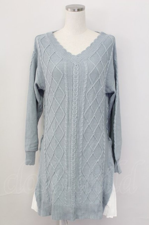 画像1: axes femme / サイドプリーツニットチュニック M サックス T-25-10-08-014-AX-TO-SA-ZI (1)