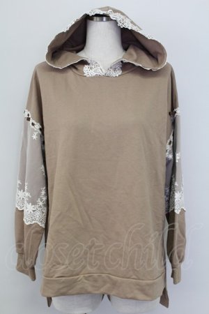 画像: axes femme / 袖レース重ねパーカープルオーバー M モカ T-25-10-08-020-AX-TO-SA-ZI