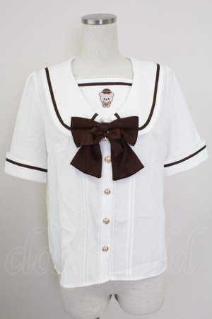 画像: Amavel / Twinkle Bears セーラーブラウス  白Ｘブラウン T-25-10-09-001-CA-BL-SA-ZT