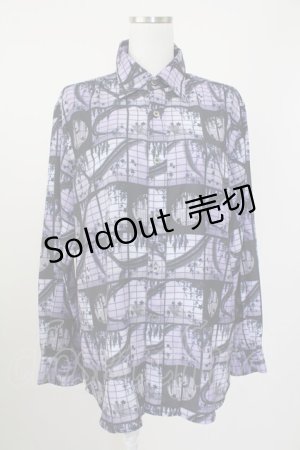 画像: axes femme / 影絵柄プリントシャツ  パープルＸ黒 T-25-10-09-007-AX-BL-SA-ZI