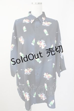 画像: AXES-X / プリンアラモード柄半袖シャツ M 黒 T-25-10-09-008-LO-BL-SA-ZI