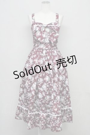 画像: 【SALE】axes femme / ビッグリボン×ローズ柄ジャンパースカート  ワイン T-25-10-10-024-AX-OP-SA-ZT135