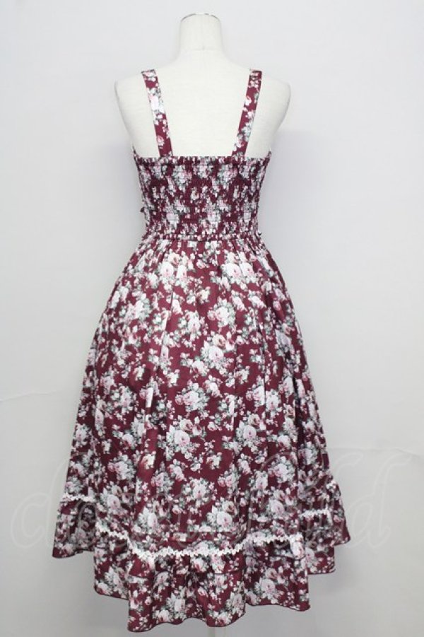 画像2: axes femme / ビッグリボン×ローズ柄ジャンパースカート  ワイン T-25-10-10-024-AX-OP-SA-ZT135 (2)