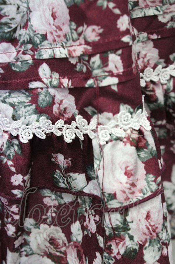 画像7: axes femme / ビッグリボン×ローズ柄ジャンパースカート  ワイン T-25-10-10-024-AX-OP-SA-ZT135 (7)