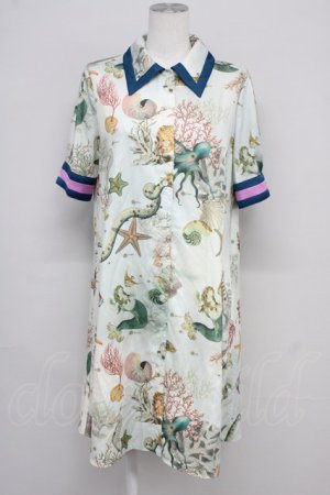 画像: MILK / sea creaturesシャツワンピース  グリーン T-25-10-10-029-ML-OP-SA-ZT