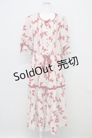 画像: PINK HOUSE / 水玉りぼんプリントワンピース  レッド T-25-10-10-033-LO-OP-SA-ZT