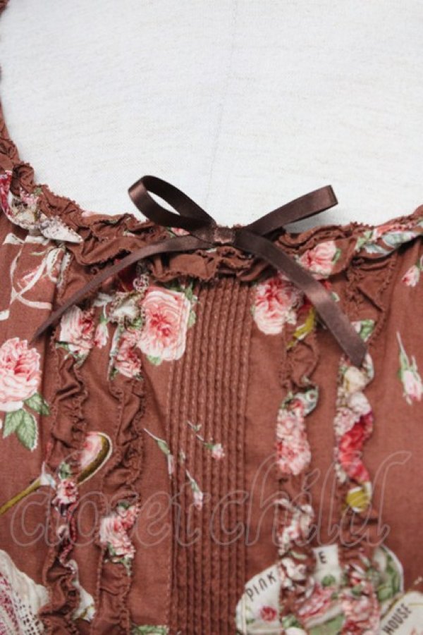 画像4: PINK HOUSE / ローズじゃむびんプリントミディワンピース  ブラウン T-25-10-10-034-LO-OP-SA-ZT122 (4)