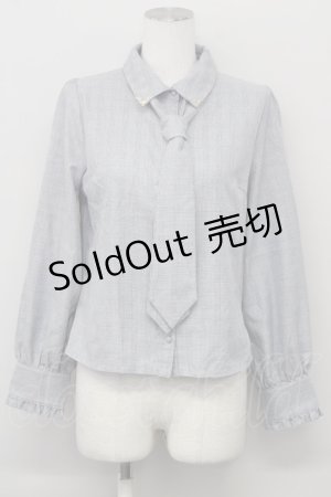 画像: axes femme / チェック柄ネクタイ付きブラウス  グレー T-25-10-10-005-AX-BL-SA-ZT255