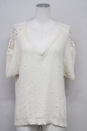 画像: axes femme / パール付き肩レースサマーニット M アイボリー T-25-10-10-002-AX-TO-SA-ZT