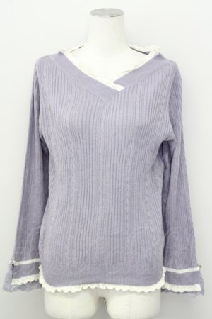 画像: axes femme / バイカラーＶネックニットプルオーバー M ラベンダー T-25-10-10-015-AX-TO-SA-ZT