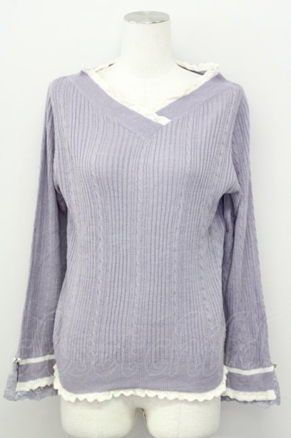 画像1: axes femme / バイカラーＶネックニットプルオーバー M ラベンダー T-25-10-10-015-AX-TO-SA-ZT215 (1)