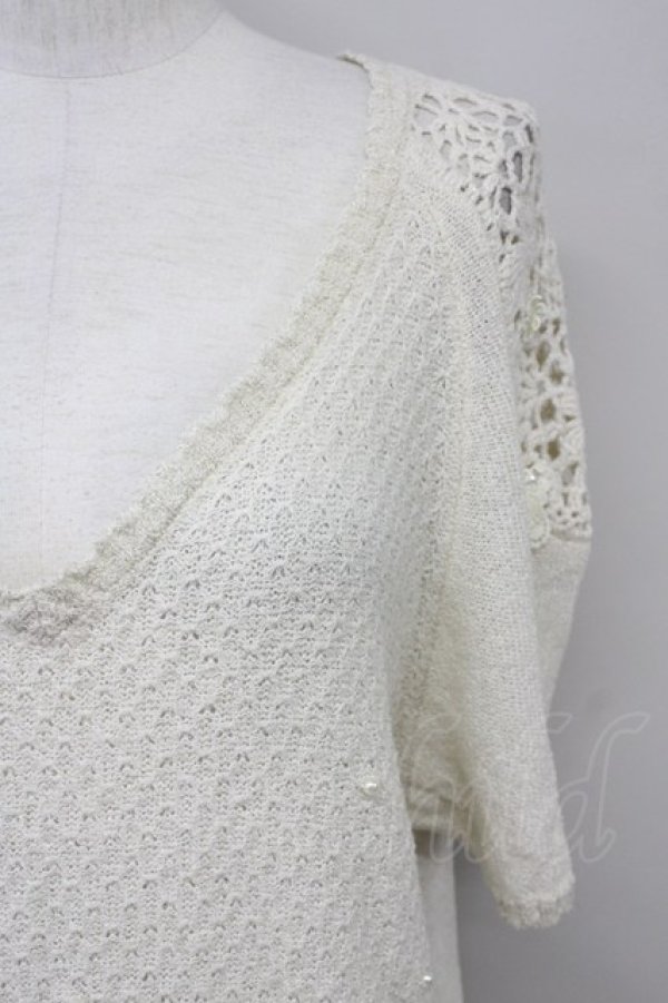 画像4: axes femme / パール付き肩レースサマーニット M アイボリー T-25-10-10-002-AX-TO-SA-ZT255 (4)
