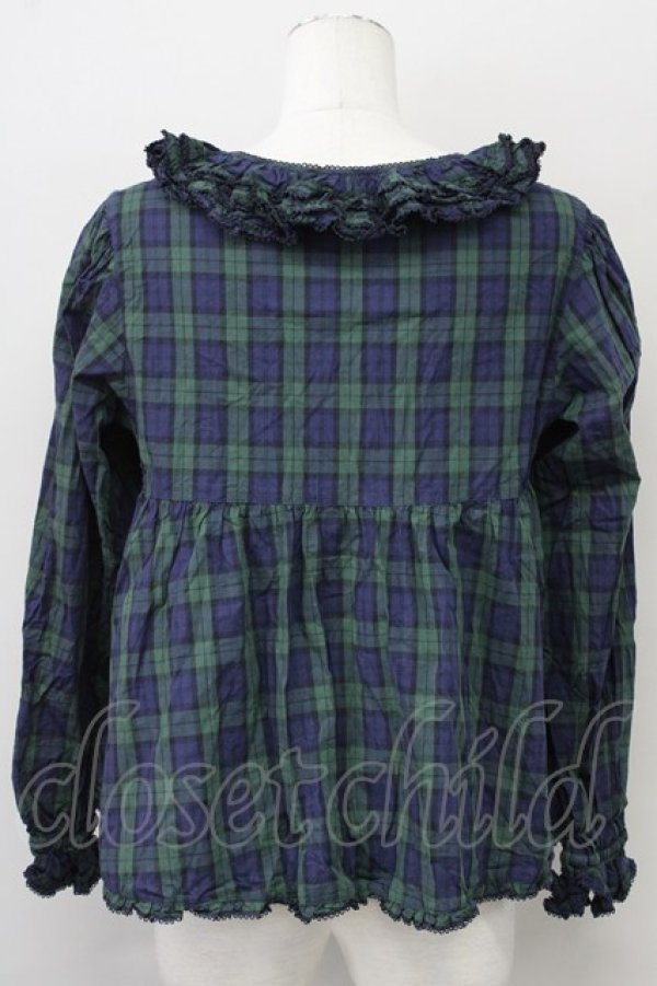 画像2: PINK HOUSE / 野ばらとチェリー刺繍タータンブラウス  グリーン T-25-10-10-016-LO-BL-SA-ZT215 (2)