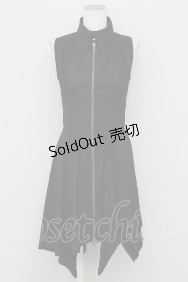 画像1: BPN / フロントZIPノースリーブワンピース  黒 T-25-10-17-019-GO-OP-SA-ZT344 (1)