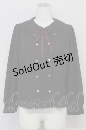 画像: axes femme / リボン付ダブルボタンブラウス  ブラック T-25-10-17-011-AX-BL-SA-ZT