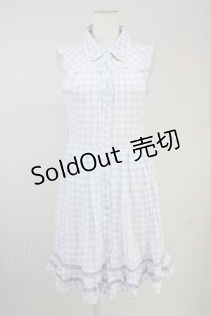 画像: axes femme / ビジュ襟ノースリーブチェックワンピース  サックスＸ白 T-25-10-19-027-AX-OP-SA-ZI