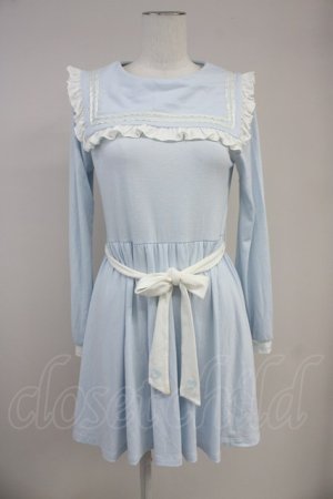 画像: E hyphen world gallery / セーラーフリル長袖ワンピース  サックスＸ白 T-25-10-19-031-LO-OP-SA-ZT