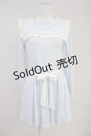画像: E hyphen world gallery / セーラーフリル長袖ワンピース  サックスＸ白 T-25-10-19-031-LO-OP-SA-ZI