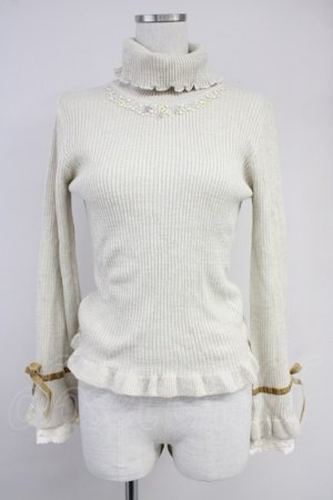 画像: axes femme / 袖レースラメニットプルオーバー  アイボリー T-25-10-19-008-AX-TO-SA-ZT