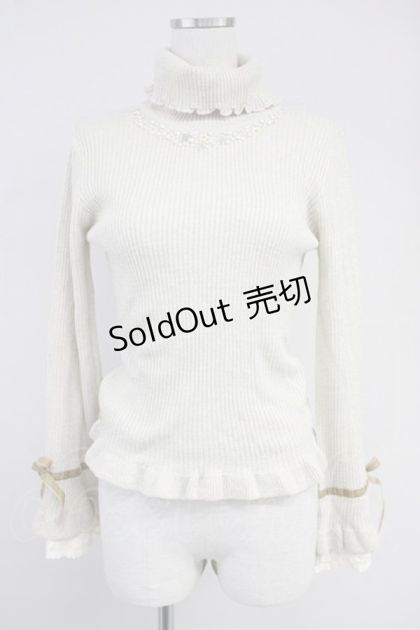 画像1: axes femme / 袖レースラメニットプルオーバー  アイボリー T-25-10-19-008-AX-TO-SA-ZI (1)