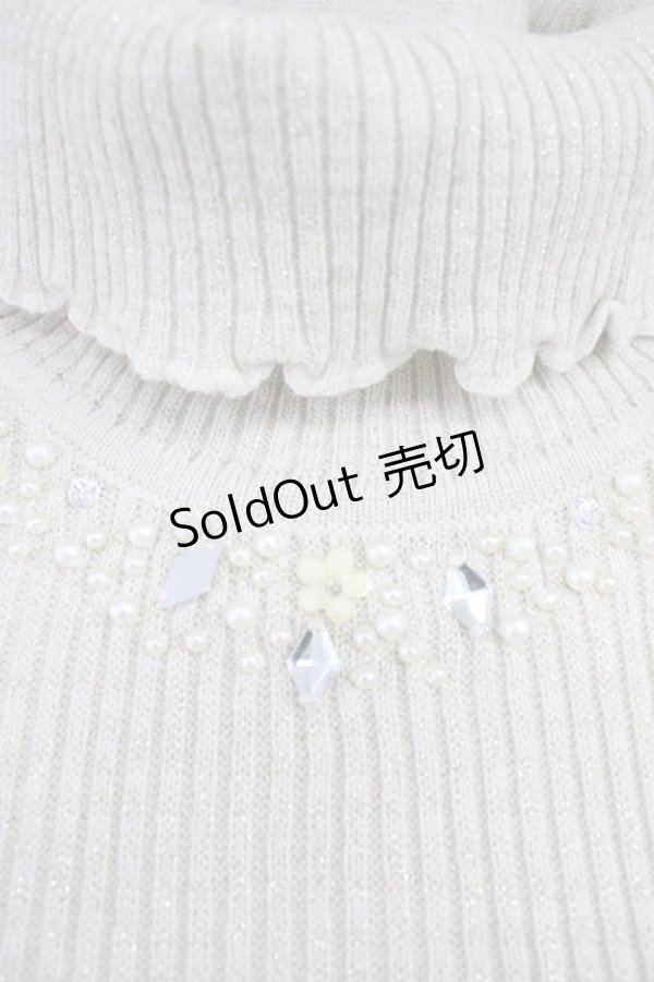 画像3: axes femme / 袖レースラメニットプルオーバー  アイボリー T-25-10-19-008-AX-TO-SA-ZI (3)