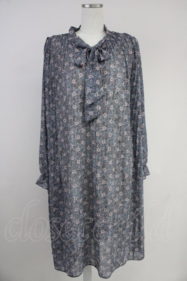 画像1: axes femme / フラワー総柄長袖ワンピース  グレー T-25-10-19-010-AX-OP-SA-ZI (1)