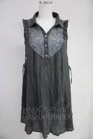 画像: axes femme / モチーフレース使い楊柳チュニック  グレー T-25-10-19-013-AX-TO-SA-ZT