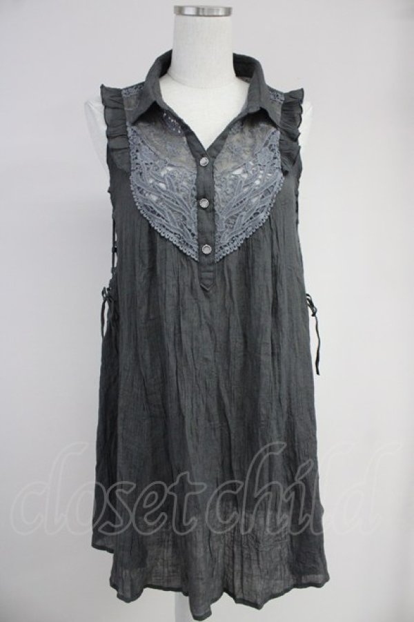 画像1: axes femme / モチーフレース使い楊柳チュニック  グレー T-25-10-19-013-AX-TO-SA-ZI (1)