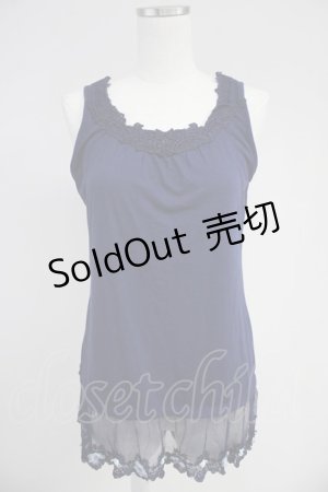 画像: axes femme / 立体お花付きロングタンク  ネイビー T-25-10-19-014-AX-TO-SA-ZI