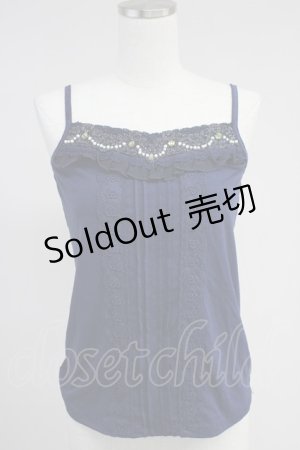 画像: axes femme / ストーンパール配色キャミソール  ネイビー T-25-10-19-016-AX-TO-SA-ZI